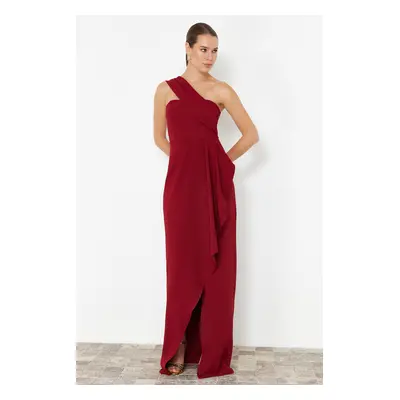 Trendyol Burgundy Flounce Single Sleeve Woven Long Evening Dress