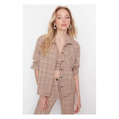 Trendyol Beige Woven Tweed Shirt with Pocket