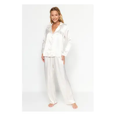 Trendyol Ecru Zebra Patterned Satin Woven Pajama Set