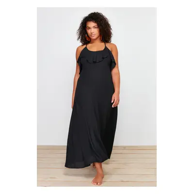 Trendyol Curve Black Maxi Collar Flounce Plus Size Beach Dress