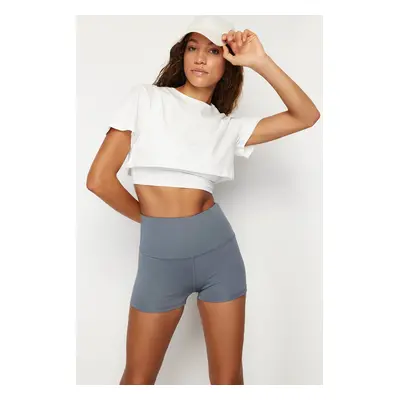 Trendyol bílý dvouvrstvý sportovní pletený crop top reflexními prvky