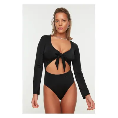 Trendyol Black Long Sleeves with Tie Detail for Swimming