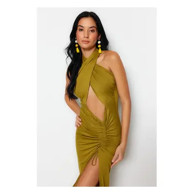 Trendyol Khaki Fitted Maxi Knitted Cut Out/Window Beach Dress