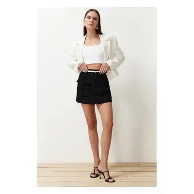 Trendyol Black Pocket Detailed Woven Short Skirt