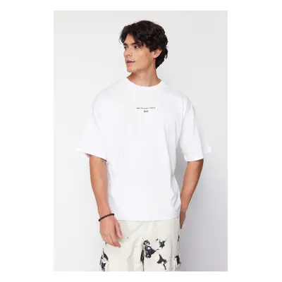 Trendyol White Oversize/Wide Cut Crew Neck Short Sleeve Game Over Printed T-Shirt