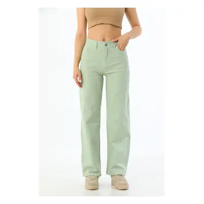 BİKELİFE Women's Water Green Wide Leg Palazzo High Waist Trousers.