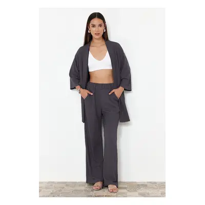 Trendyol Smoke Relaxed/Comfortable Cut Knitted Kimona Trousers Top-Bottom Set