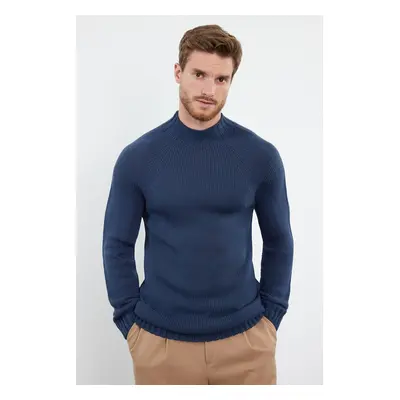 Trendyol Indigo Slim Fit Slim Cut Half Turtleneck Raglan Sleeve Basic Knitwear Sweater