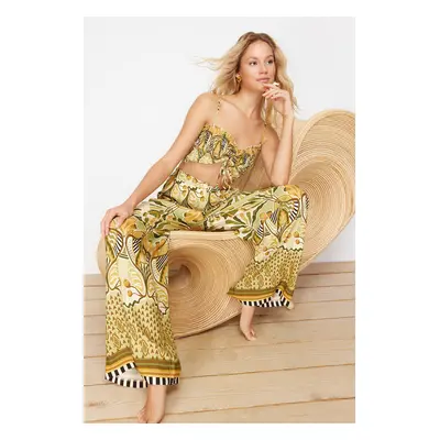 Trendyol Ethnic Patterned Woven Gipel Strapless Blouse Trousers Beach Suit