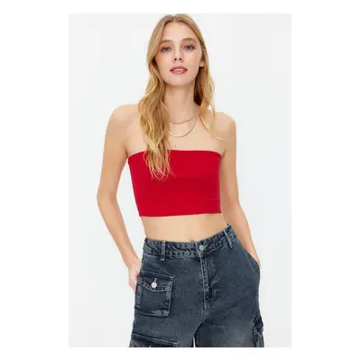 Trendyol Red Fitted Strapless Collar Crop Stretchy Knitted Blouse