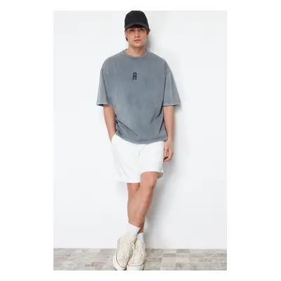 Trendyol Gray Oversize/Wide Cut Vintage/Faded Effect 100% Cotton T-shirt