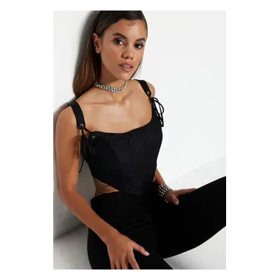 Trendyol Black Crop Lined Corset Detailed Knitted Lace Bustier