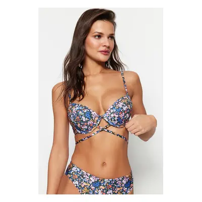 Trendyol Květinový vzor Balconette Tie-Up Bikini Top