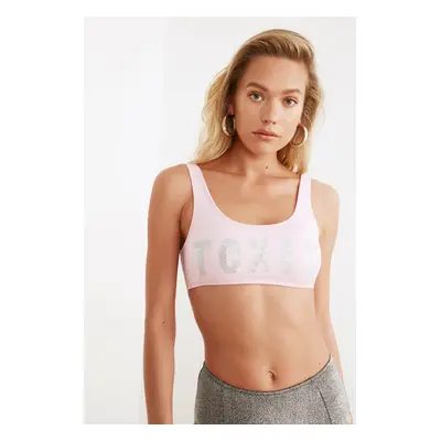 Trendyol Pink Slogan Bikini Top