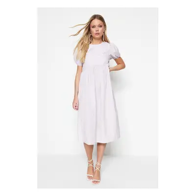 Trendyol Lilac Woven Brode Balloon Sleeve Midi Woven Dress