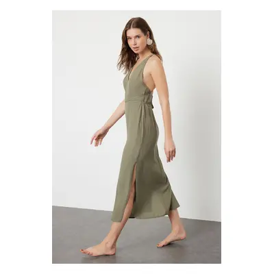 Trendyol Khaki Midi Woven Backless Beach Dress