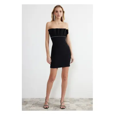 Trendyol Black Collar Detailed Stone Accessory Woven Dress