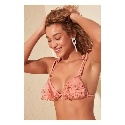 Trendyol Rose-Dried Laser Cut Frilled Bikini Top