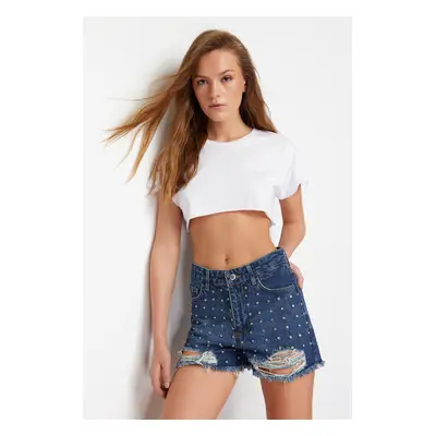 Trendyol Dark Blue Stone Denim Shorts