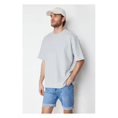 Trendyol Basic Gray Oversize/Wide Cut Short Sleeve Textured Soild Fabric T-Shirt