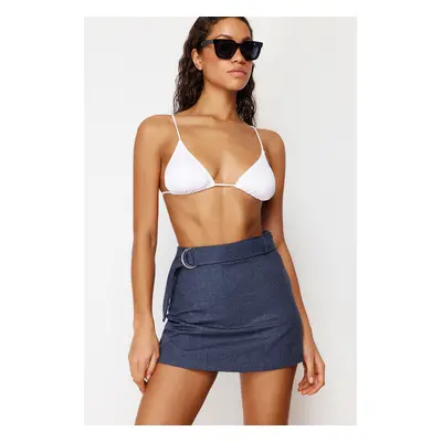 Trendyol Blue Belted Woven Linen Blended Beach Shorts Skirt