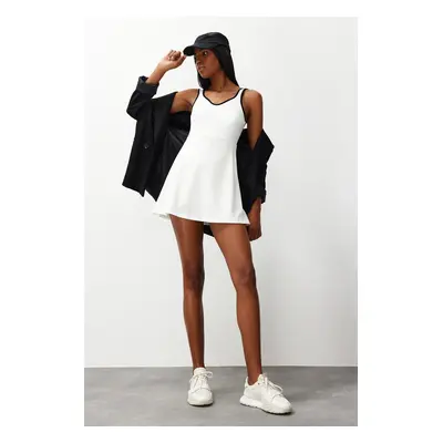 Trendyol White Piping Detail Layered Tennis Knitted Sports Dress With Shorts