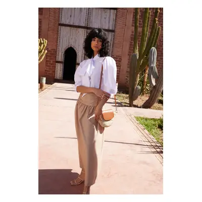 Trendyol Beige High Waisted Gathered Long Woven Skirt