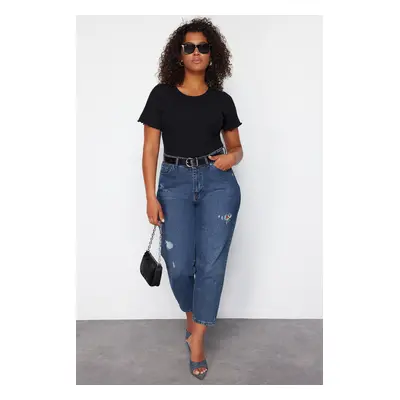 Trendyol Curve Black Camisole 100% Cotton Knitted Plus Size Blouse