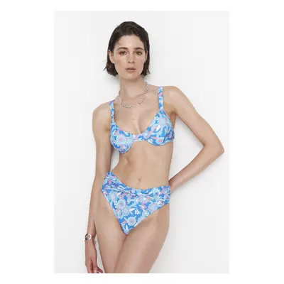 Trendyol Blue Floral Print Bikini Top