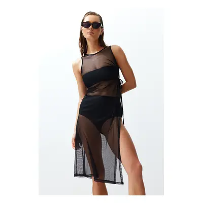 Trendyol Black Fitted Maxi Knitted Cut Out/Window Mesh Beach Dress