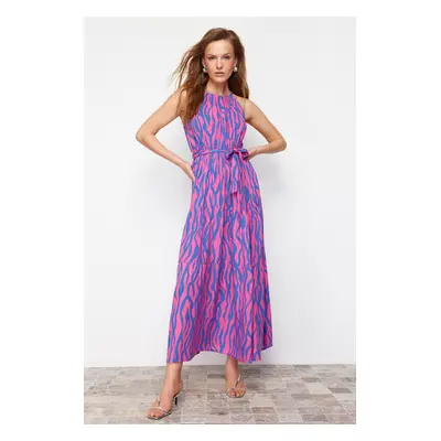 Trendyol Fuchsia Animal Shift Halter Neck Halter Neck Shally Maxi Woven Dress