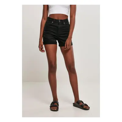 Dámské organické Stretch Denim Pocket Shorts, černé seprané