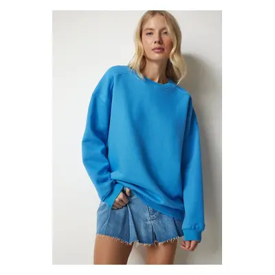 Happiness İstanbul Women's Sky Blue Raised Oversize Sweatshirt