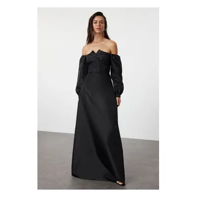 Trendyol Black A-Line Woven Long Evening Dress & Graduation Dress