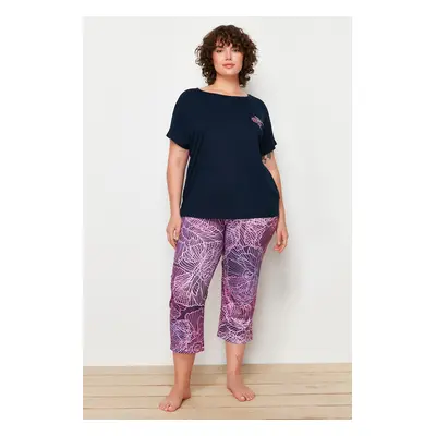 Trendyol Curve Pink Printed Knitted Pajamas Set