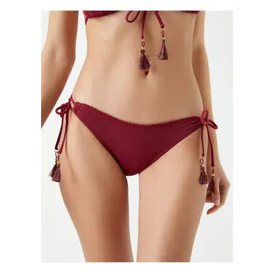 Koton Women's Claret Red Bikini Bottoms with Binding Detail