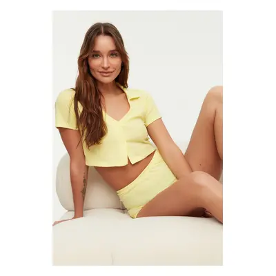 Trendyol Yellow Plain Camisole T-shirt-Shorts Knitted Pajamas Set