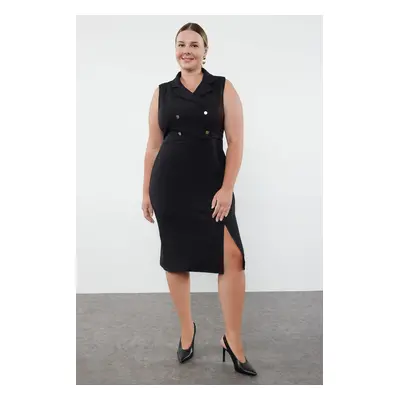 Trendyol Curve Black Button Detailed Slit Fitted Midi Woven Dress