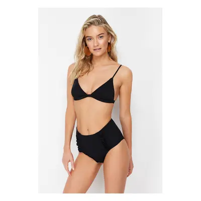 Trendyol Black Frilly High Waist Hipster Bikini Bottom