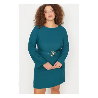 Trendyol Curve Emerald Green Woven Dress With A Belt