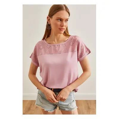 Olalook Women's Dried Rose Scallop Detailed Bat Blouse