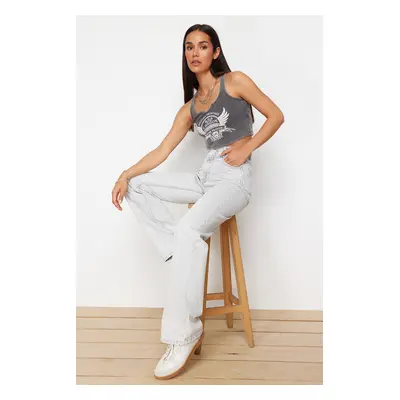 Trendyol Gray Detail High Waist Wide Leg Jeans