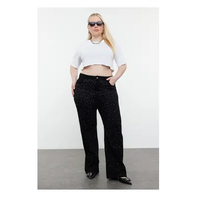 Trendyol Curve Black Stone Detailed High Waist Wide Leg Jeans