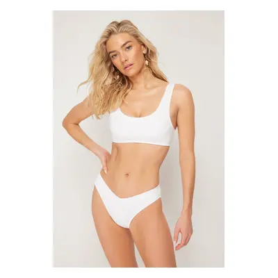 Trendyol White Textured Regular Bikini Bottom