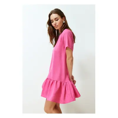 Trendyol Pink Straight Cut Skirt Flounce Mini Woven Dress