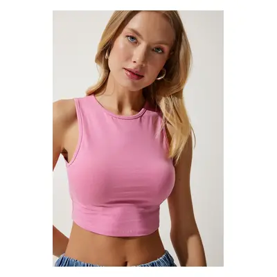 Happiness İstanbul Women's Pink Barter Neck Crop Knitted Blouse