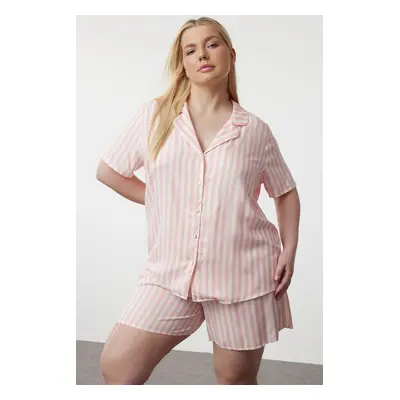 Trendyol Curve Pink Shirt Collar Striped Woven Pajama Set