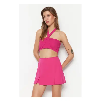 Trendyol Fuchsia Double Slit Super Mini Weave Shorts Skirt