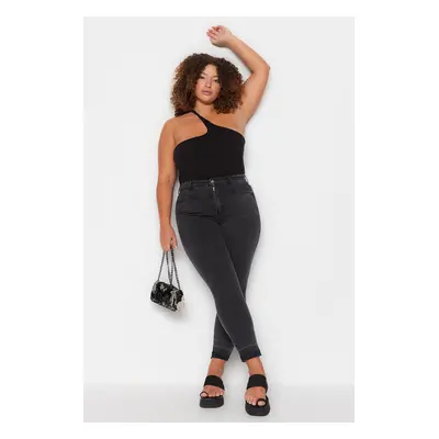 Trendyol Curve Anthracite Rise Waist Kalhoty Barevně blokované Flexibilní Skinny Džíny