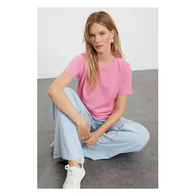 Trendyol Fuchsia 100% Cotton Basic Crew Neck Knitted T-Shirt